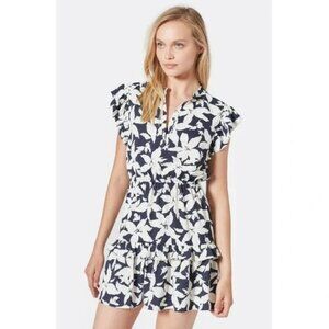 Joie Krystina White Blue Floral Pattern Ruffles Flutter Sleeve Mini Dress XS